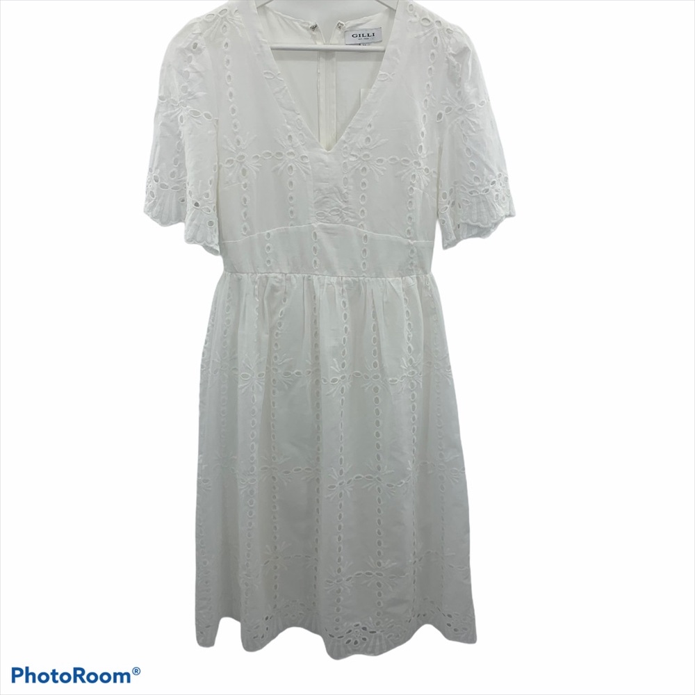 Gilli Eyelet Fit & Flare Optic White Dress M NWT